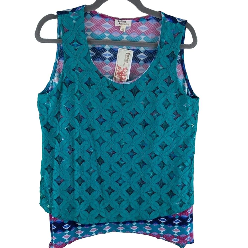 Madison & Berkeley NWT Layered Colorful Tank‎ Top Lace Large